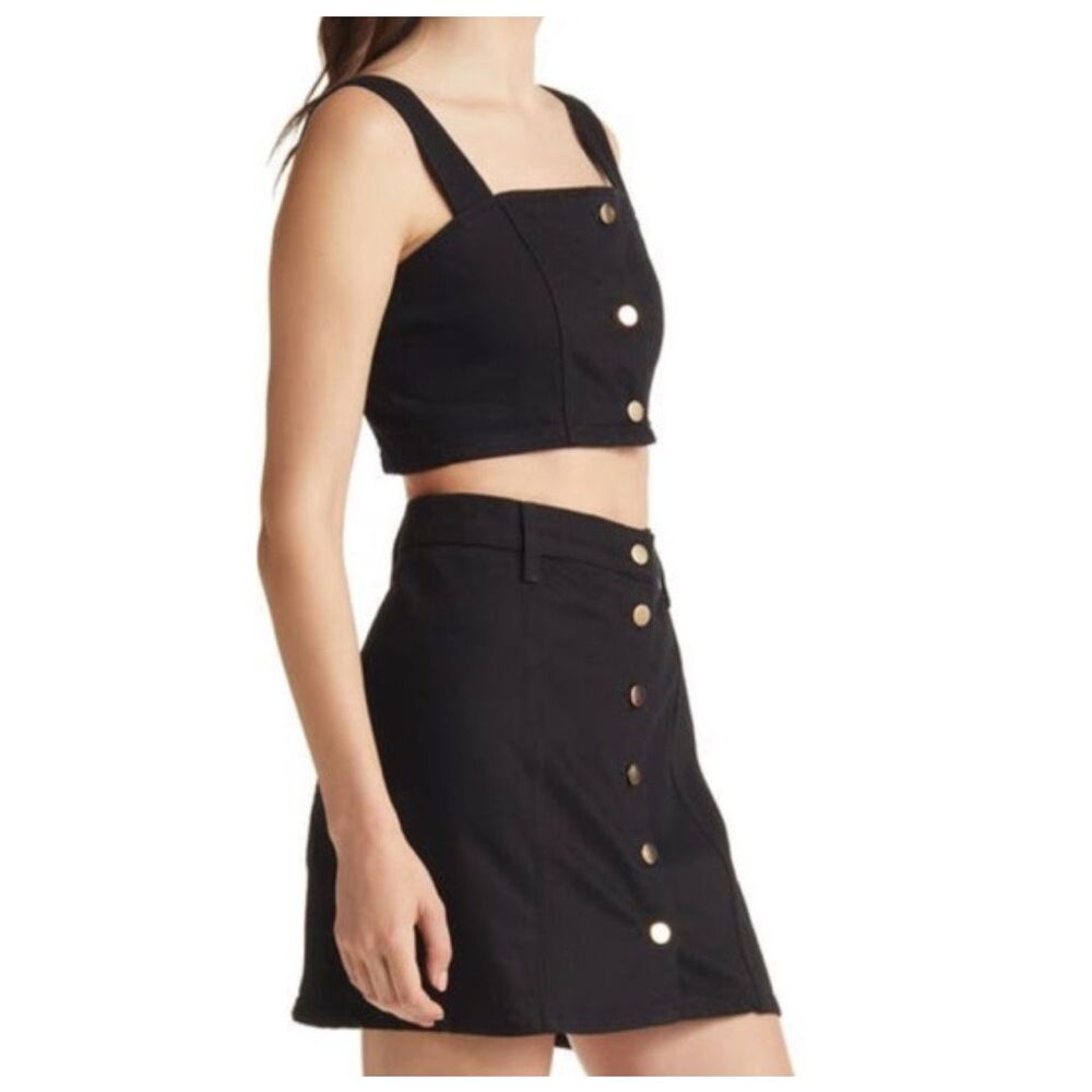 Reformation Black Skirt Set with Gold Buttons